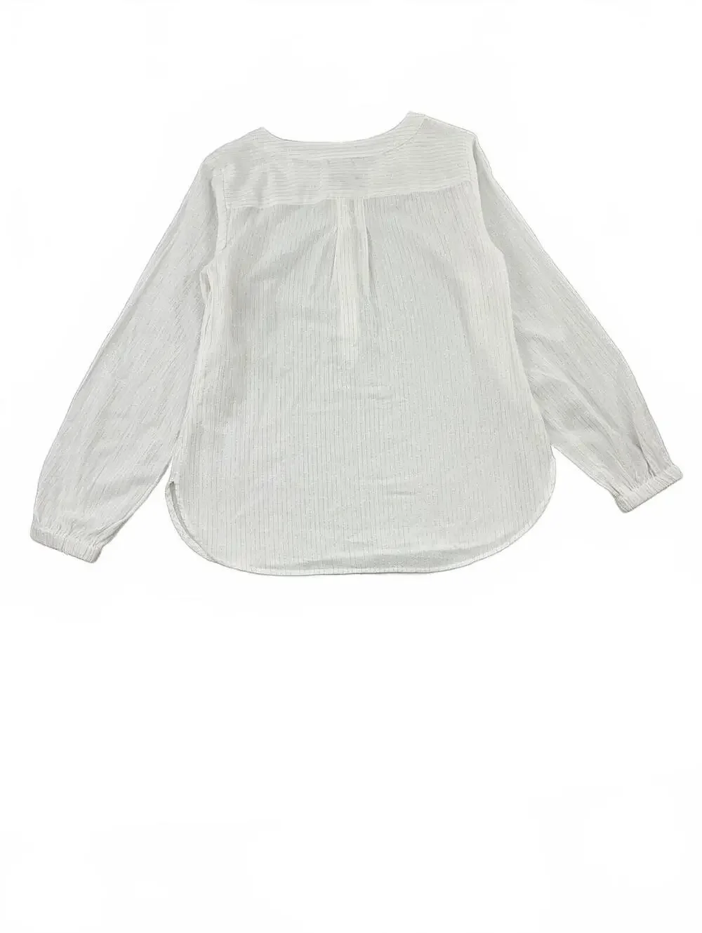 Talbots Petite White Blouse with Gold Stripes Lightweight Button Up Long Sleeve